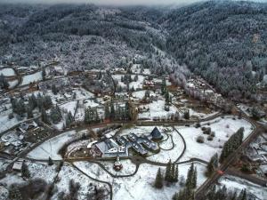an aerial view of a resort in the snow at Vila Panova in Borsec +20 photos