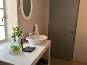 a bathroom with a white sink and a mirror at Yellow House Prince Albert in Prince Albert +81 photos