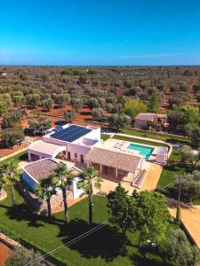 an overhead view of a house with a pool and palm trees at Resort San Giacomo con Piscina in San Michele Salentino