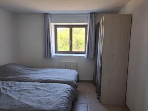 a bedroom with two beds and a window at Les Gîtes de Sophinette in Dompierre-les-Ormes