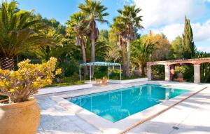 a swimming pool with palm trees and a gazebo at Santa Maria in Artá
