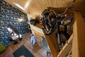 an overhead view of a motorcycle in a tiny house at a Ficak in Miskolc +19 photos