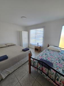 a bedroom with two beds and a window at Alto La Florida Cabañas in Huasco +19 photos