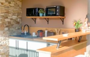 a kitchen with a counter top with a microwave and a sink at Très Beau Gîte Piscine - Spa in Solliès-Pont