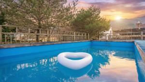 a pool with a white chair in the water at Gapyeong Haneuldari pet pension in Gapyeong