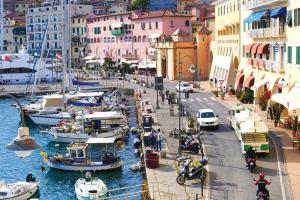 a group of boats are docked in a harbor at Porto 24 in Portoferraio