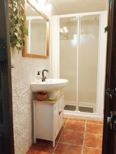 a bathroom with a sink and a shower at Casa Rural Cueva El Sauce in Pegalajar +23 photos