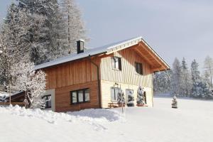 a log cabin in the snow with trees at Chalet Langhans in Kamperkogel