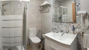 a bathroom with a toilet and a sink and a shower at Casa Senderos del Norte in Sauzal