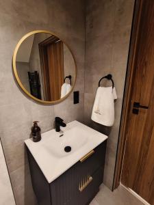 a bathroom with a sink and a mirror at Pienińskie Zacisze in Jaworki +11 photos