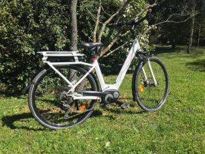 a bike parked in the grass next to a tree at Chambres d'hôtes du Domaine de la Manse in Villeneuve-de-Berg