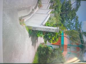 a staircase with plants on the side of a building at Jolly's Mountain Side Guest House in Roseau