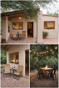 two pictures of a patio with a table and chairs at El Sueñero Tilcara in Tilcara