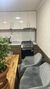a kitchen with a stove and a table and chairs at pasanauri gudauri in Passanauri