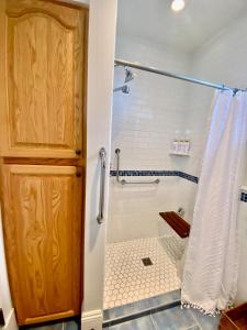 a bathroom with a shower with a toilet at The Sealy Residence in Saint John +11 photos