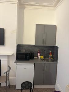 a small kitchen with a sink and a microwave at Palace in Crystal Palace