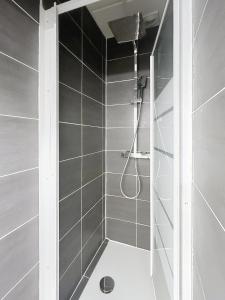 a shower with a shower head in a bathroom at Le Antoine in Compiègne +13 photos