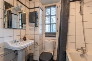 a bathroom with a toilet and a sink and a mirror at La Maison Haute in La Fosse-de-Tigné +63 photos