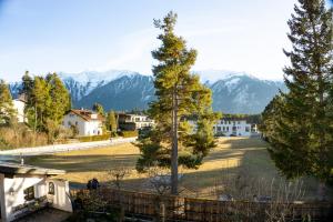 a view of a large yard with mountains in the background at Appartement Isabella in Mieming