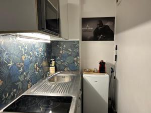 a kitchen with a sink and a person taking a picture at Résidence P&C Studio calme & cosy proche Paris - Neuilly-sur-Marne in Neuilly-sur-Marne +12 photos