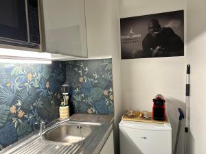 a kitchen with a sink and a picture on the wall at Résidence P&C Studio calme & cosy proche Paris - Neuilly-sur-Marne in Neuilly-sur-Marne