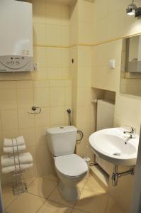 La salle de bains est pourvue de toilettes et d'un lavabo. dans l'établissement Apartament Rosa, à Jelenia Góra
