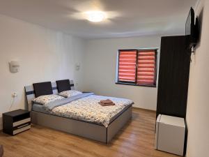 a bedroom with a bed and a window at Cazare & Restaurant Dalia in Socodor