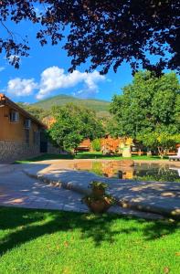 a view of a driveway with a house and a pond at Casa Rural La Joya in Candeleda