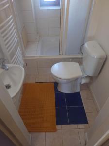 a small bathroom with a toilet and a sink at Zukalka 2KK - 2 in Ostrava