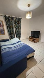 a bedroom with a bed and a flat screen tv at Maison a côté de Disney in Chessy