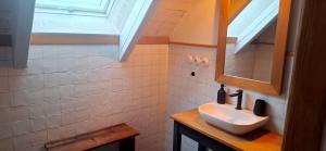 a bathroom with a sink and a mirror at Chalupa Louka in Slavonice +70 photos