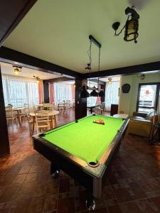 a living room with a green pool table at Almir Bran in Bran