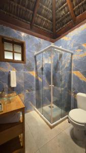 a bathroom with a shower with a toilet in it at Cinque Terre Pousada & Bistrô in Rio de Janeiro +48 photos
