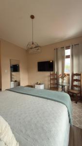 a bedroom with a large bed with a tv on the wall at Cinque Terre Pousada & Bistrô in Rio de Janeiro