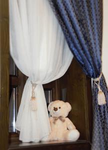 a stuffed teddy bear sitting under a curtain at Golden Horn Guest House in Iskrets +34 photos