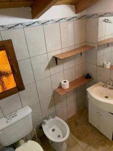 a bathroom with a toilet and a sink at Torres del Piltri in El Bolsón +16 photos