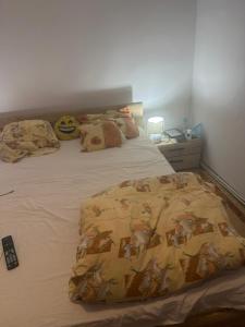 a bedroom with a bed with a comforter on it at Kay Borsa in Alba Iulia +6 photos