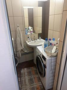 a bathroom with a washing machine and a sink at Kay Borsa in Alba Iulia