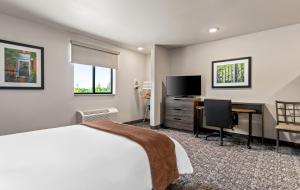 a bedroom with a bed and a desk and a television at My Place Hotel-Phoenix East Mesa, AZ in Mesa