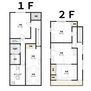 a floor plan of a two storey house at Cocomiya in Fujinomiya