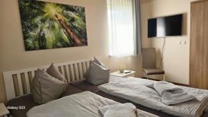 a hotel room with two beds and a tv at Andreas in Lenz