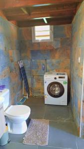 a bathroom with a toilet and a washing machine at Emma modern suite in Kourou