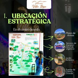 a woman is standing in front of a map at GRAND HOTEL ViLLA ROSA in Tingo María