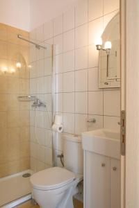 a bathroom with a toilet and a sink and a shower at Porto Analipsi in Maltezana +26 photos