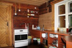 a kitchen with a stove and a counter top at Zemaite truoba in Milašaičiai +20 photos