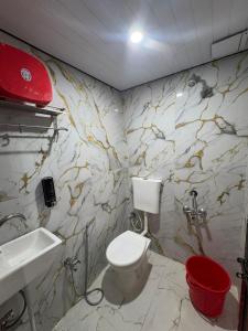 a bathroom with a toilet and a sink at Hotel Riverviewinn in Varanasi +5 photos