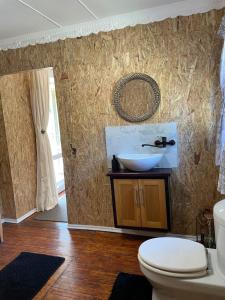 a bathroom with a sink and a toilet at Olivias Cottage in Knysna