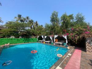 a swimming pool with frisbees in the water at Art Resort Goa in Palolem
