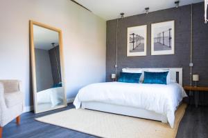 ein Schlafzimmer mit einem großen Bett und einem Spiegel in der Unterkunft Arbide Suite in Leioa