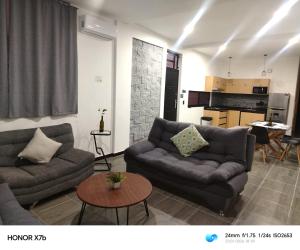 a living room with a couch and a table at Suite Departamento Nuevo in Aguascalientes